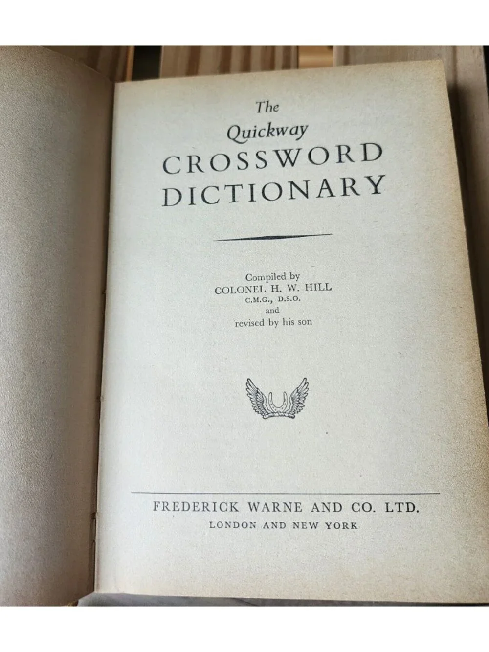 1974 Quickway Crossword Dictionary by H.W. Hill Vintage Hardcover w/ Dust Jacket